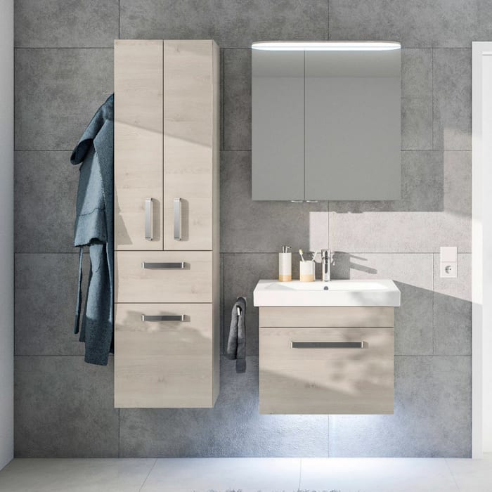 Pelipal Pineo Spiegelschrank 70 x 17 x 72,3 cm mit LED Lichtkranz, große Tür rechts, Modul unten