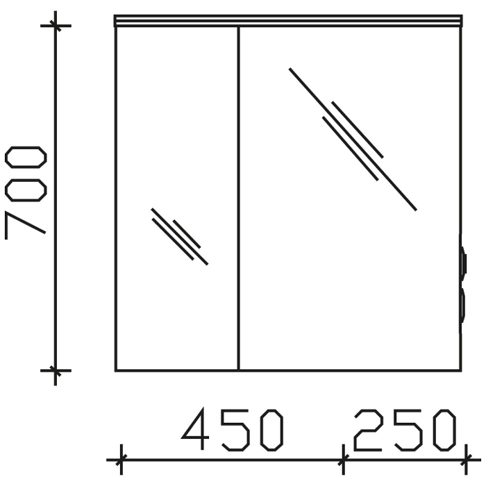 Pelipal Pineo Spiegelschrank 70 x 17 x 72,3 cm mit LED Lichtkranz, große Tür rechts, Modul rechts außen