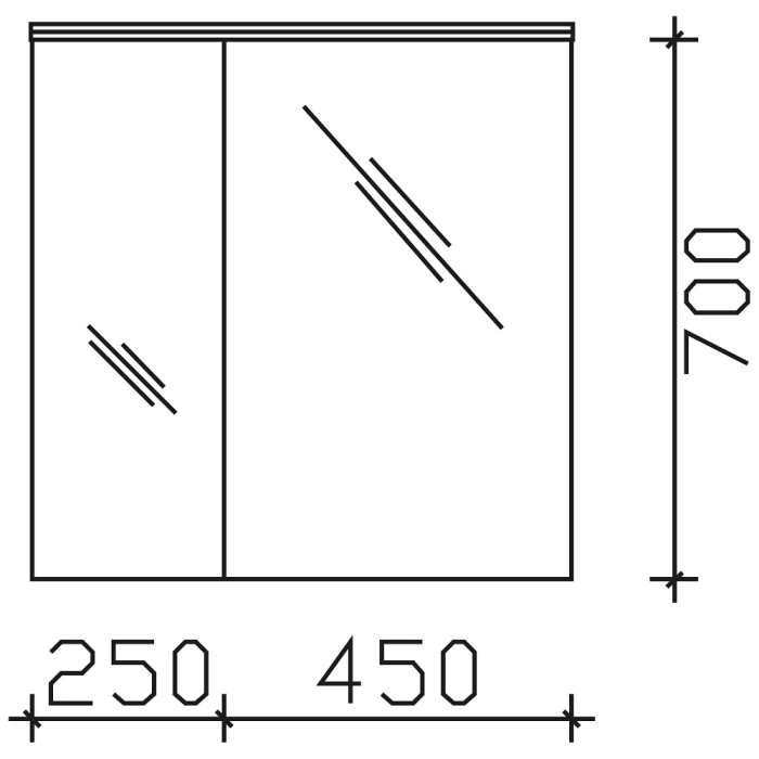 Pelipal Pineo Spiegelschrank 70 x 17 x 72,3 cm mit LED Lichtkranz, große Tür rechts, Modul unten