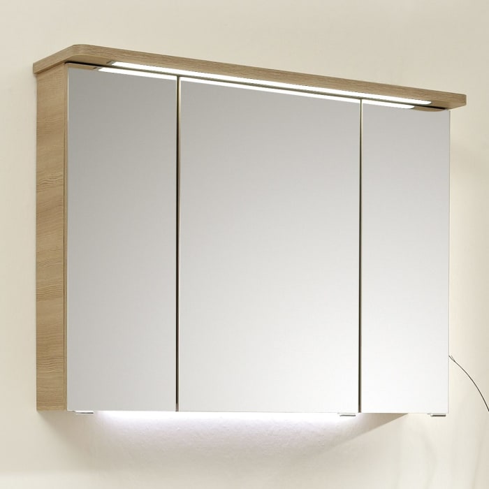 Pelipal Pineo Spiegelschrank 98 x 24 x 74,5 cm, mit LED Beleuchtung im Kranz, Waschplatzbeleuchtung