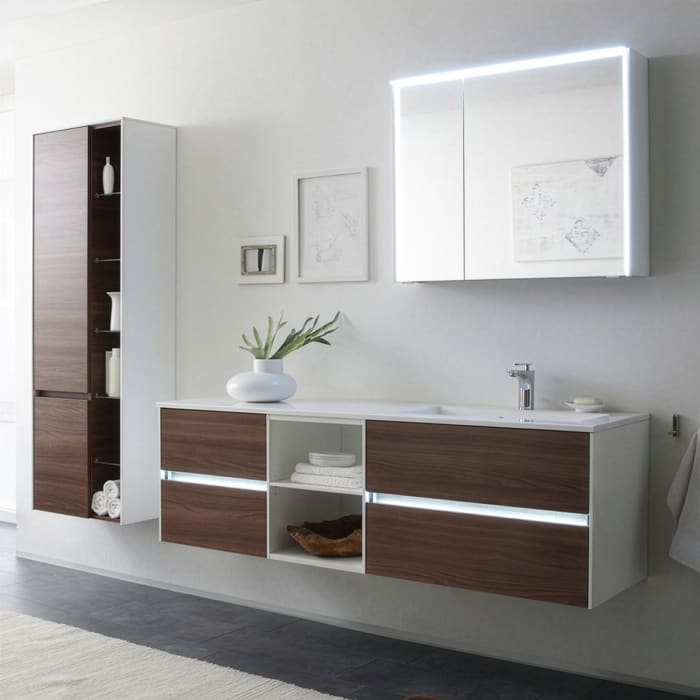 Pelipal Serie 6010 Hochschrank 57 x 33 x 169 cm mit 2 Türen und offenem Regal, Türanschlag links