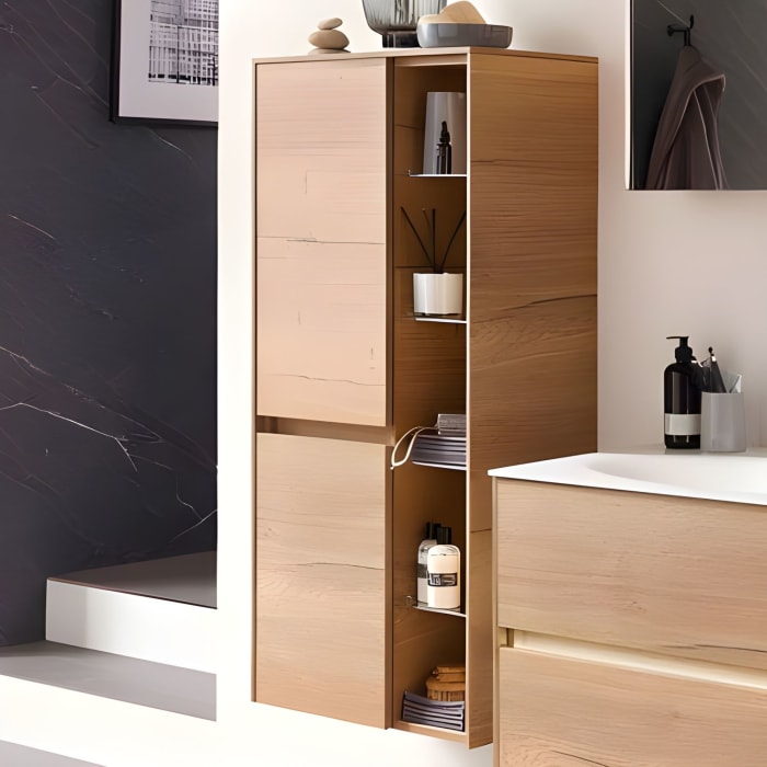 Pelipal Serie 6010 Midischrank 57 x 33 x 121 cm mit 2 Türen und offenem Regal, Türanschlag links