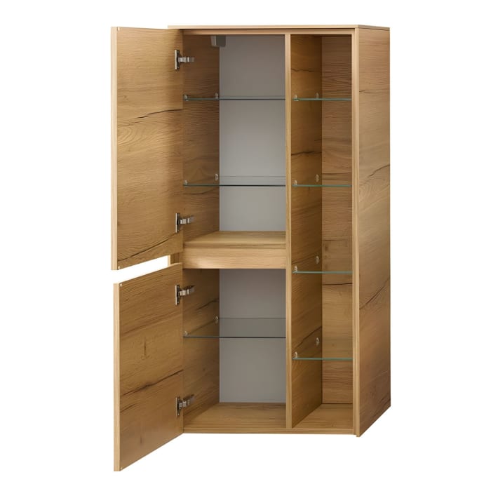 Pelipal Serie 6010 Midischrank 57 x 33 x 121 cm mit 2 Türen und offenem Regal, Türanschlag links