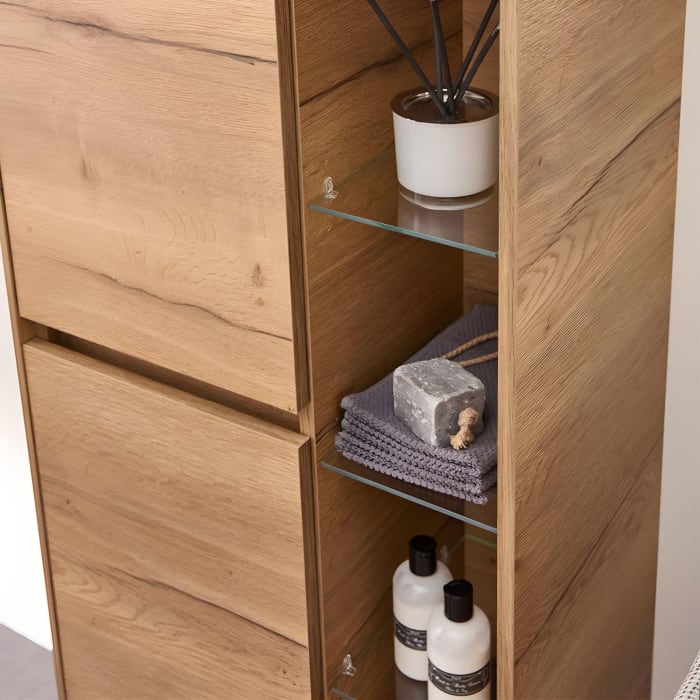 Pelipal Serie 6010 Midischrank 57 x 33 x 121 cm mit 2 Türen und offenem Regal, Türanschlag links