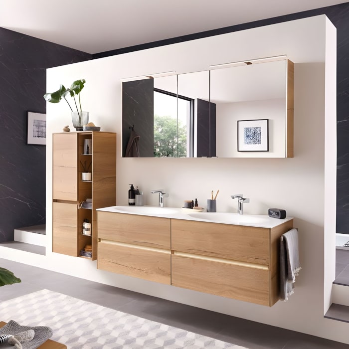 Pelipal Serie 6010 Midischrank 57 x 33 x 121 cm mit 2 Türen und offenem Regal, Türanschlag links