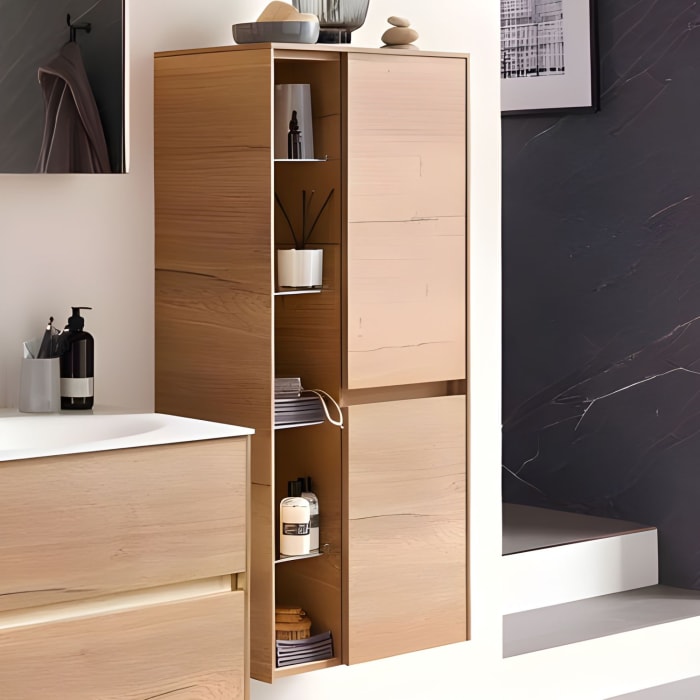 Pelipal Serie 6010 Midischrank 57 x 33 x 121 cm mit 2 Türen und offenem Regal, Türanschlag rechts