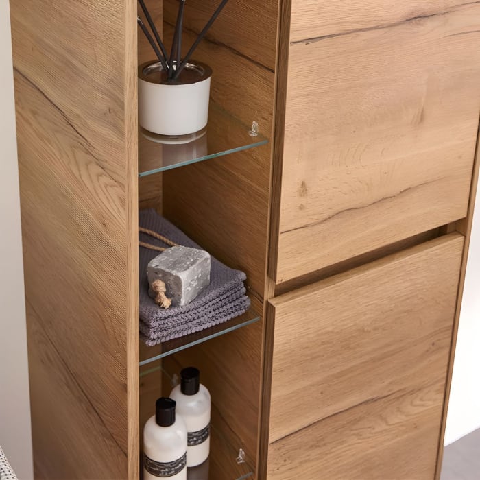 Pelipal Serie 6010 Midischrank 57 x 33 x 121 cm mit 2 Türen und offenem Regal, Türanschlag rechts