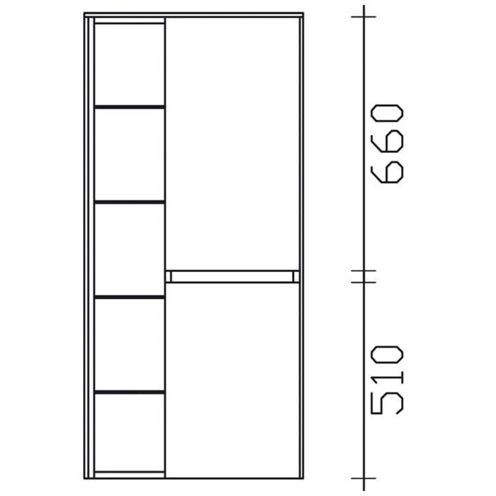 Pelipal Serie 6010 Midischrank 57 x 33 x 121 cm mit 2 Türen und offenem Regal, Türanschlag rechts