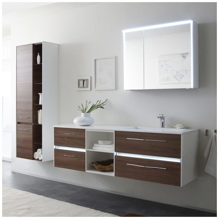 Pelipal Serie 6010 Hochschrank 57 x 33 x 169 cm mit 2 Türen und offenem Regal, Türanschlag links