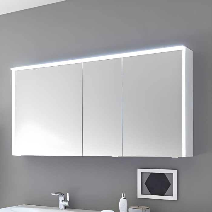 Pelipal Serie 6010 Spiegelschrank 134 x 17,6 x 70,9 cm mit LED-Lichtkranz, LED-Profil, Waschplatzbeleuchtung, große Tür rechts