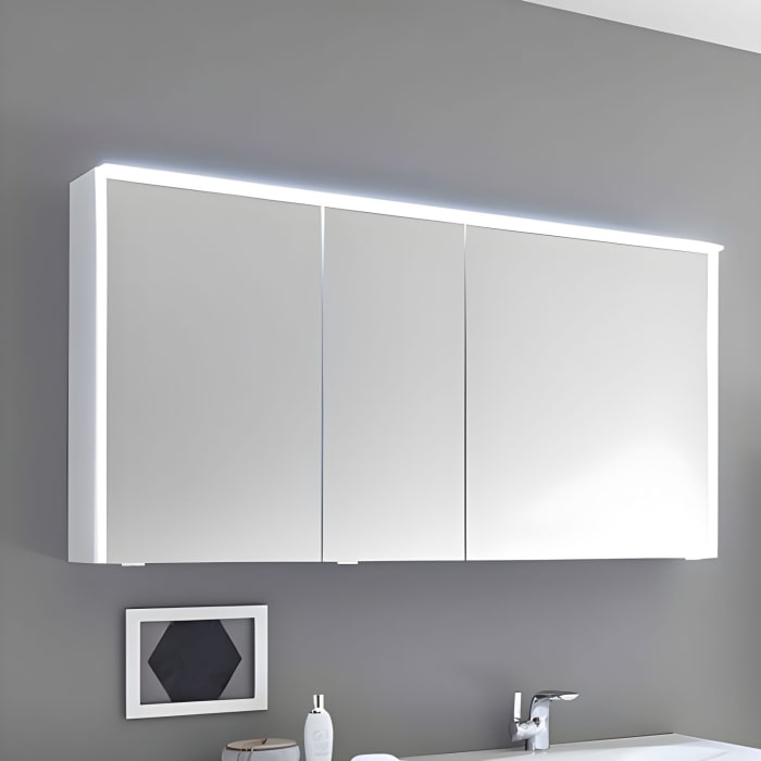 Pelipal Serie 6010 Spiegelschrank 134 x 17,6 x 70,9 cm mit LED-Lichtkranz, LED-Profil, Waschplatzbeleuchtung, große Tür links