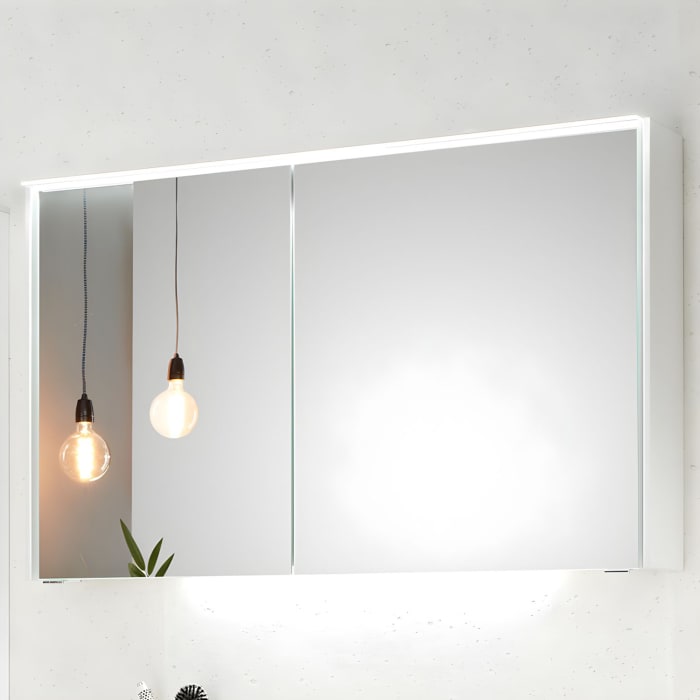 Pelipal Serie 6010 Spiegelschrank 114 x 17,6 x 70,9 cm mit LED-Lichtkranz, große Tür links