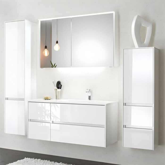 Pelipal Serie 6010 Spiegelschrank 114 x 17,6 x 70,9 cm mit LED-Lichtkranz, große Tür links