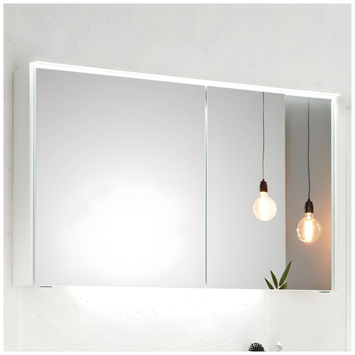 Pelipal Serie 6010 Spiegelschrank 114 x 17,6 x 70,9 cm mit LED-Lichtkranz, große Tür rechts