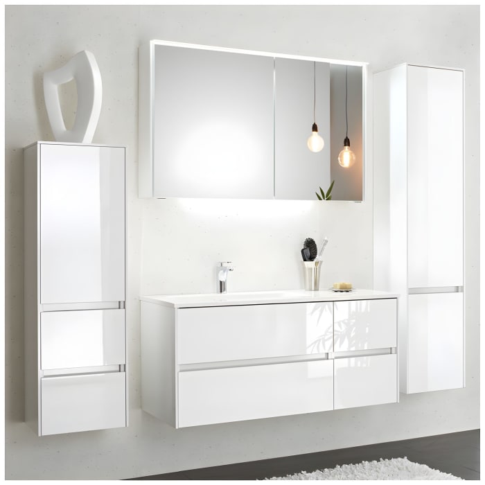 Pelipal Serie 6010 Spiegelschrank 114 x 17,6 x 70,9 cm mit LED-Lichtkranz, große Tür rechts