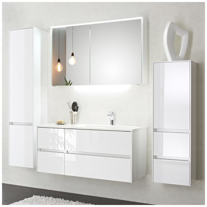 Pelipal Serie 6010 Spiegelschrank 114 x 17,6 x 70,9 cm mit LED-Lichtkranz, große Tür rechts