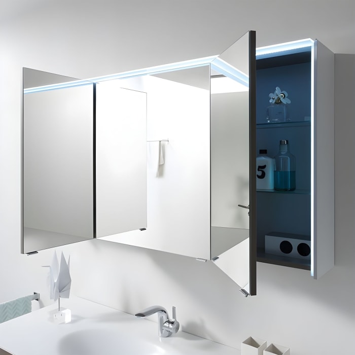 Pelipal Serie 6010 Spiegelschrank 134 x 17,6 x 70,9 cm mit LED-Lichtkranz und LED-Profil