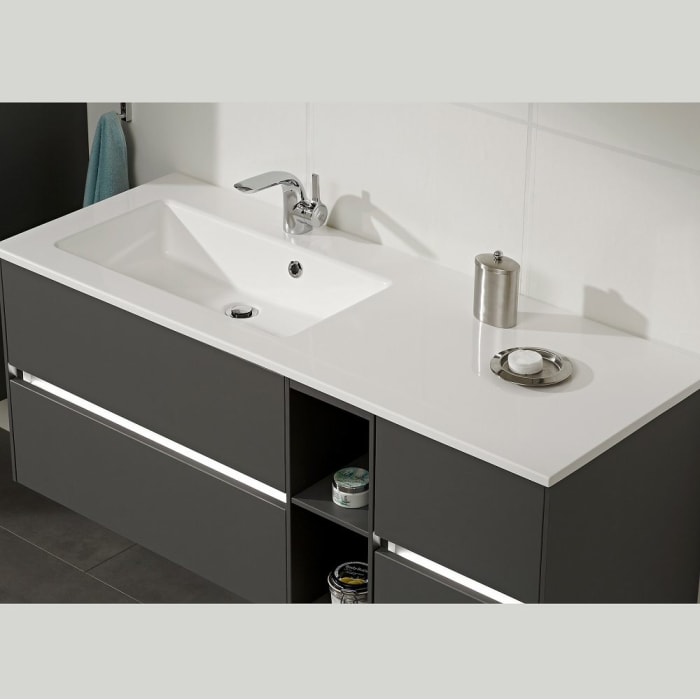 Pelipal Serie 6010 Mineralmarmor-Waschtisch 133 cm, Becken mittig , ohne Hahnloch