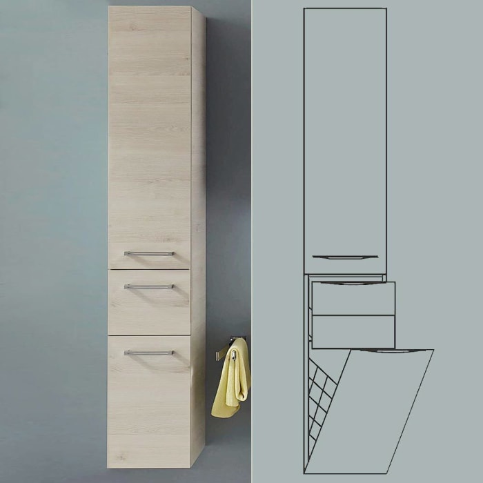 Pelipal Serie 6025 Hochschrank 45 x 33 x 168 cm, 1 Drehtür, 1 Wäschekippe, Griff S, Anschlag links