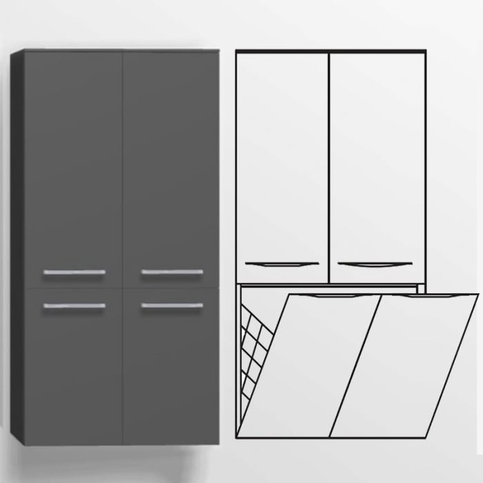 Pelipal Serie 6025 Midischrank 60 x 33 x 121 cm, 2 Wäschekippen, 2 Drehtüren, Griff R1