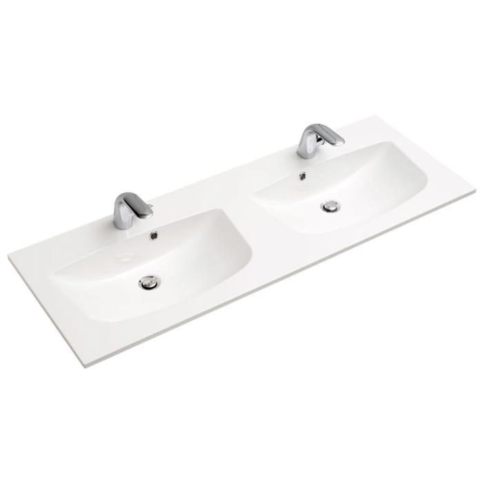 Pelipal Serie 6025 Mineralmarmor-Doppelwaschtisch 132 cm mit LED-Zusatzbeleuchtung