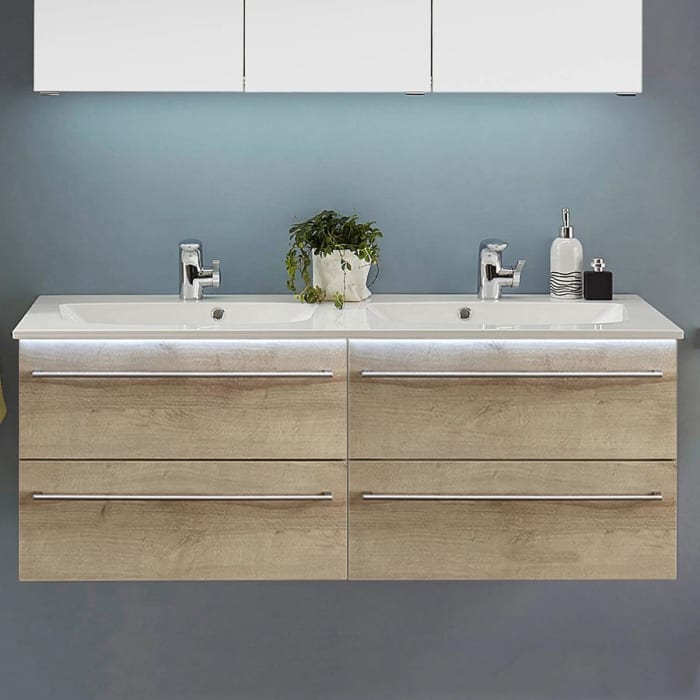 Pelipal Serie 6025 Waschtischunterschrank 130 x 46 x 48,2 cm, 4 Auszügen, Stangengriff