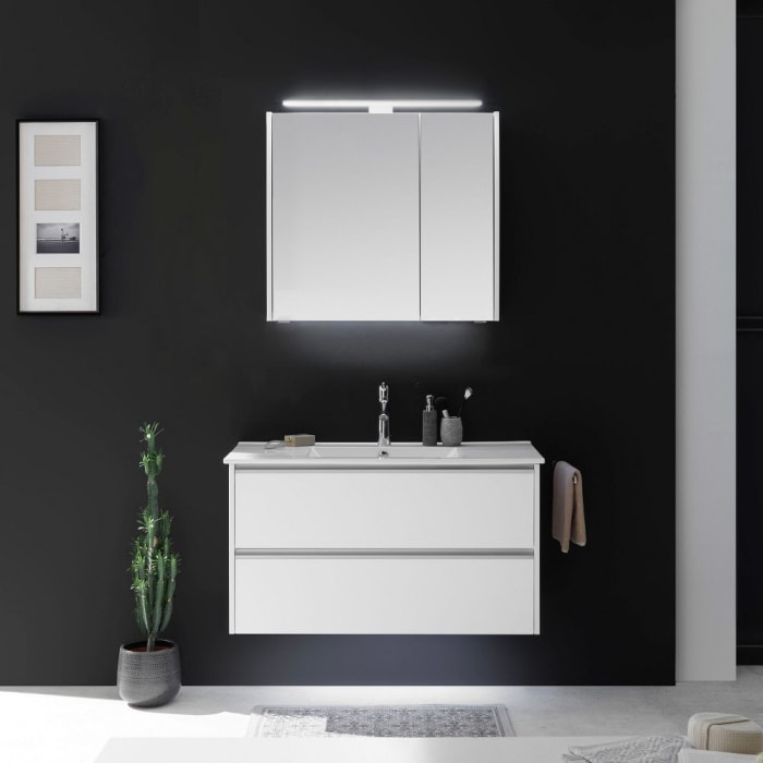 Pelipal Serie 6040 Spiegelschrank 73,2 cm mit seitl. LED Profil, große Tür links, Waschplatzbeleuchtung