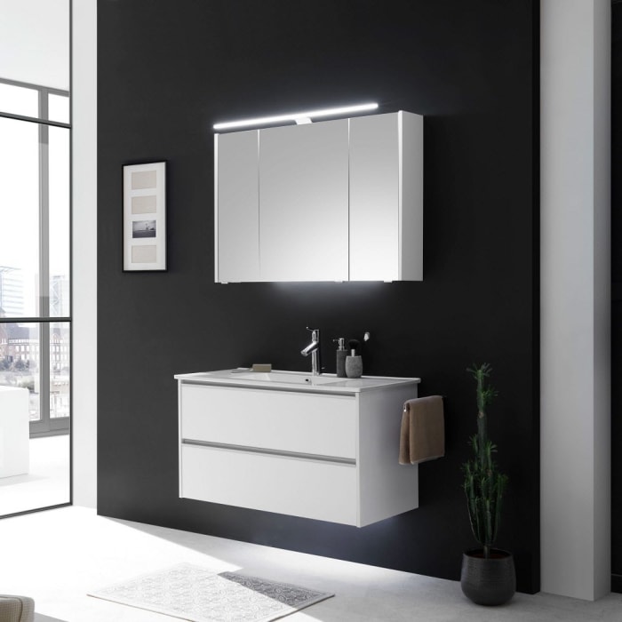 Pelipal Serie 6040 Spiegelschrank 103,2 cm mit seitl. LED Profil, LED Aufsatzleuchte 90 cm