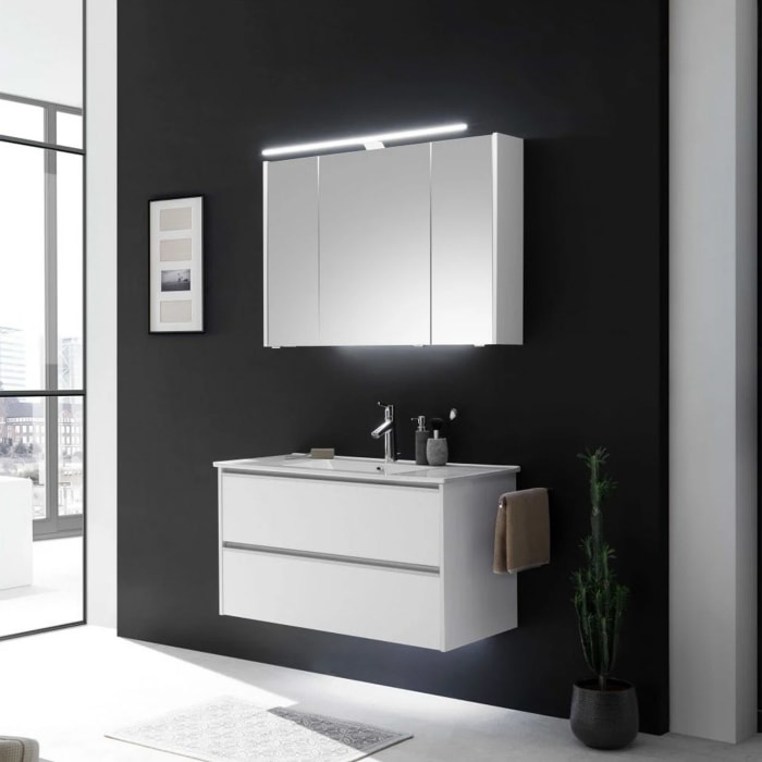 Pelipal Serie 6040 Spiegelschrank 103,2 cm mit seitl. LED Profil, LED Aufsatzleuchte 90 cm, Waschplatzbeleuchtung