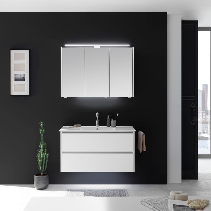 Pelipal Serie 6040 Spiegelschrank 123,2 cm mit seitl. LED Profil, Aufsatzleuchte ZALAUF 90 cm, 2x Waschplatzbeleuchtung