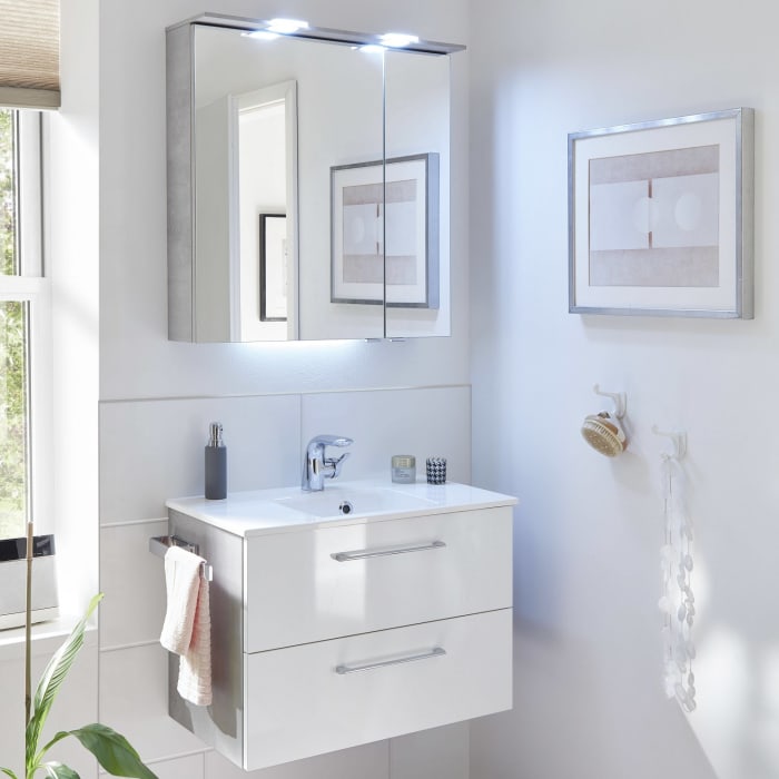 Pelipal Serie 6910 Spiegelschrank 60 cm große Tür links inkl. LED-Beleuchtung im Kranz, Modul Position unten