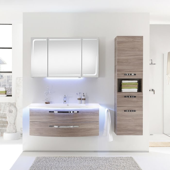 Pelipal Serie 7005 Spiegelschrank 80 x 17 x 70 cm, mit Waschplatzbeleuchtung und LED Beleuchtung in den Türen