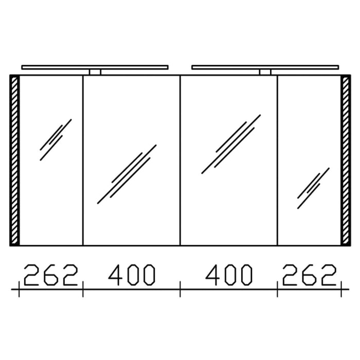 Pelipal S26 Spiegelschrank mit seitl. LED Lichtprofil 140 x 17 x 70 cm, 2 Module unten