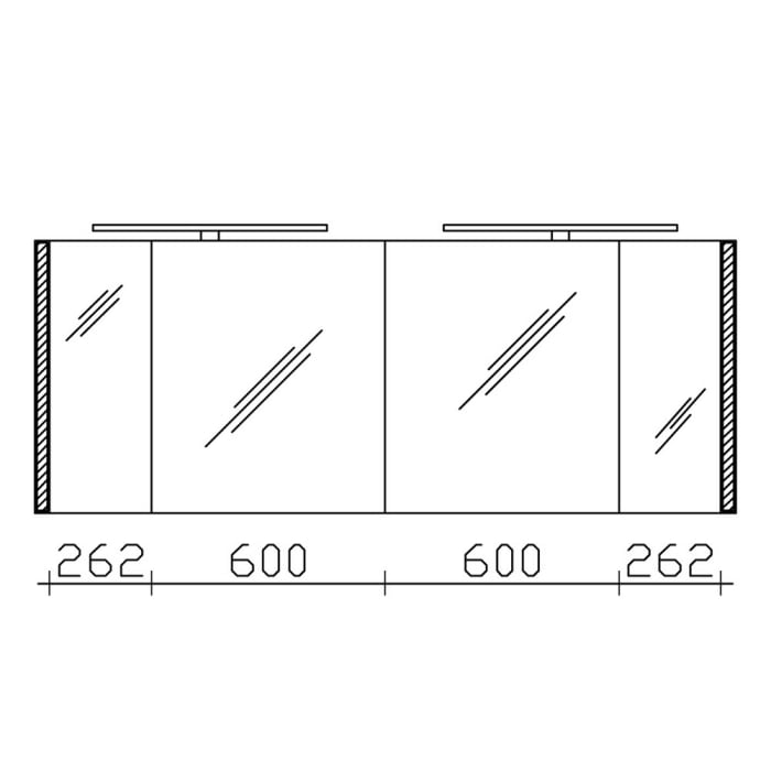 Pelipal S26 Spiegelschrank mit seitl. LED Lichtprofil 180 x 17 x 70 cm, 2 Module unten