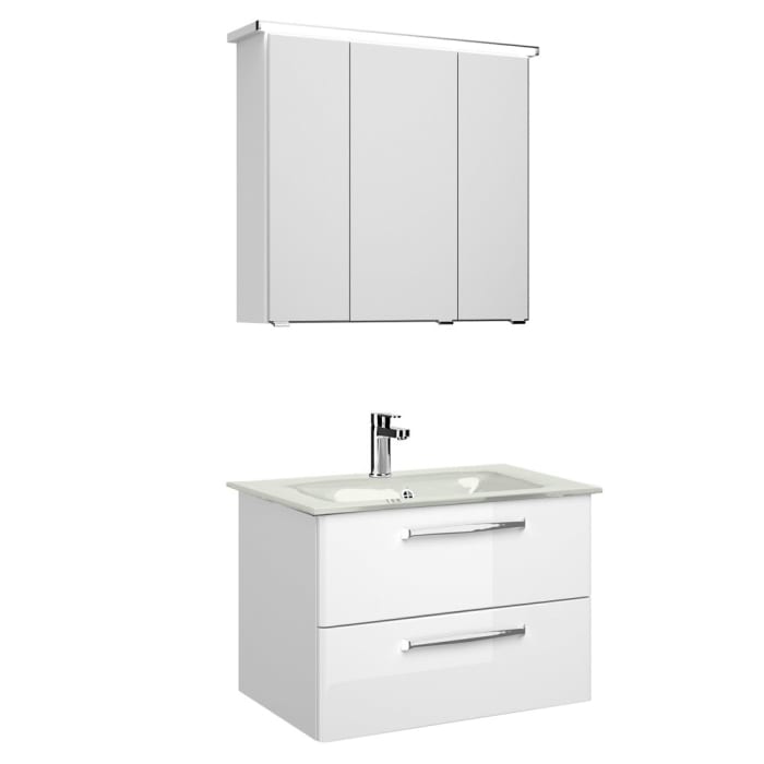 Pelipal Trentino Möbelkombination mit Glaswaschtisch 77 cm, SPS mit LED Profil