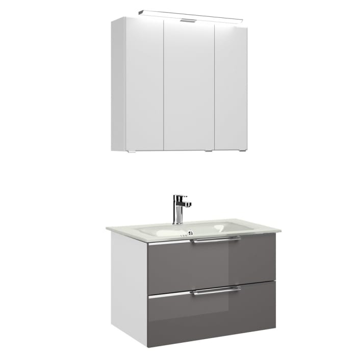 Pelipal Trentino Möbelkombination mit Glaswaschtisch 77 cm, SPS mit LED Aufbauleuchte
