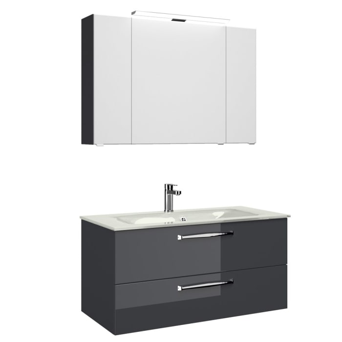 Pelipal Trentino Möbelkombination mit Glaswaschtisch 107 cm, SPS mit LED Aufbauleuchte