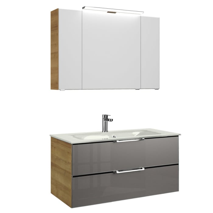 Pelipal Trentino Möbelkombination mit Glaswaschtisch 107 cm, SPS mit LED Aufbauleuchte