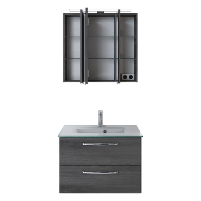 Pelipal Trentino Möbelkombination mit Glaswaschtisch 77 cm, SPS mit LED Aufbauleuchte