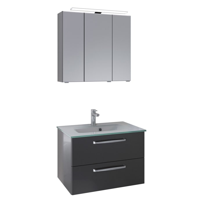 Pelipal Trentino Möbelkombination mit Glaswaschtisch 77 cm, SPS mit LED Aufbauleuchte