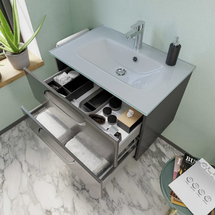 Pelipal Trentino Möbelkombination mit Glaswaschtisch 77 cm, SPS mit LED Aufbauleuchte