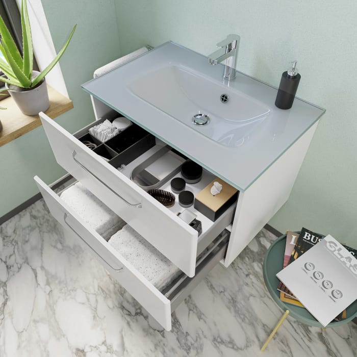 Pelipal Trentino Möbelkombination mit Glaswaschtisch 77 cm, SPS mit LED Aufbauleuchte