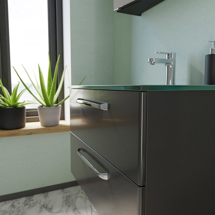 Pelipal Trentino Möbelkombination mit Glaswaschtisch 77 cm, SPS mit LED Aufbauleuchte