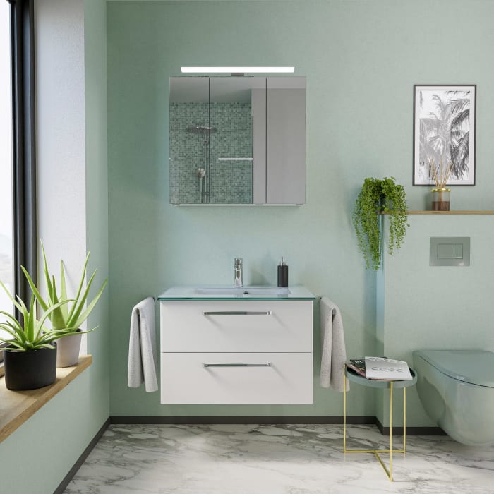 Pelipal Trentino Möbelkombination mit Glaswaschtisch 77 cm, SPS mit LED Aufbauleuchte