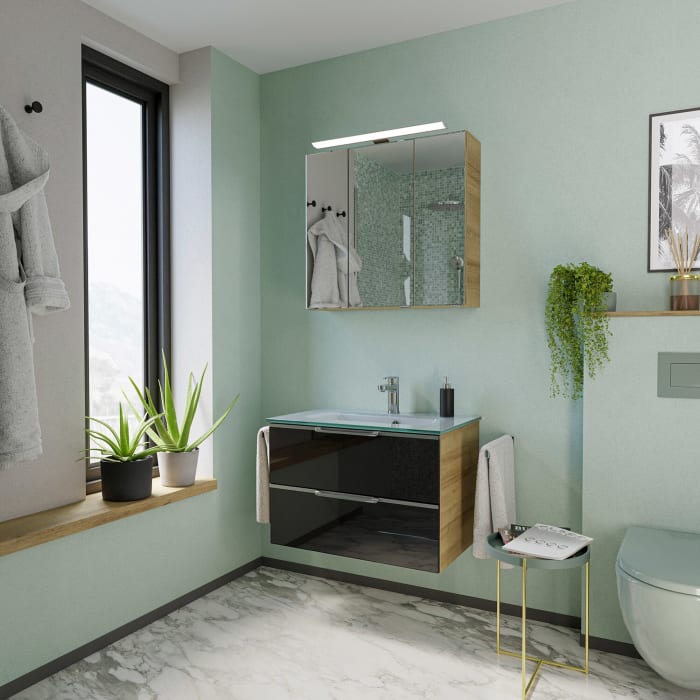 Pelipal Trentino Möbelkombination mit Glaswaschtisch 77 cm, SPS mit LED Aufbauleuchte