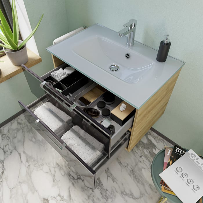 Pelipal Trentino Möbelkombination mit Glaswaschtisch 77 cm, SPS 3D