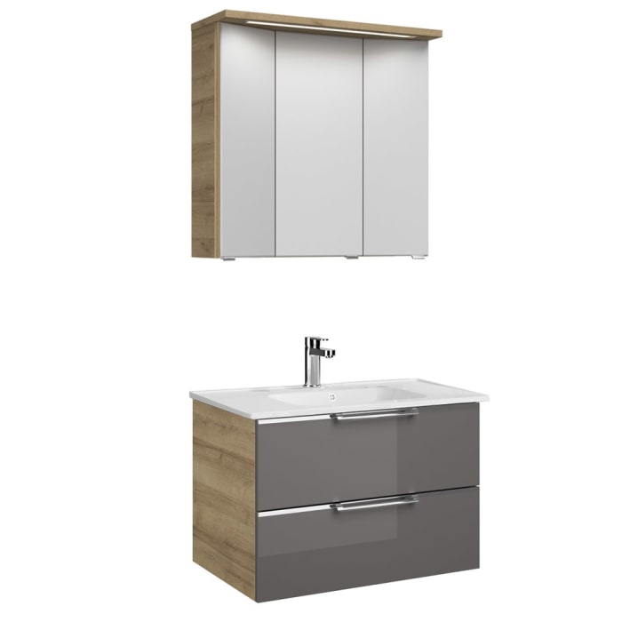 Pelipal Trentino Möbelkombination mit Keramikwaschtisch 78 cm, SPS 3D mit LED Leuchte im Kranzboden