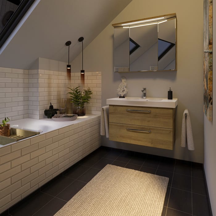 Pelipal Trentino Möbelkombination mit Keramikwaschtisch 92 cm, SPS 3D mit LED Leuchte im Kranzboden