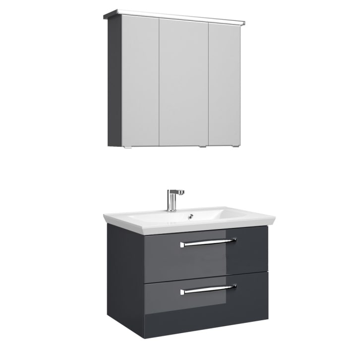 Pelipal Trentino Möbelkombination mit Mineralmarmorwaschtisch 80 cm, SPS LED Profil