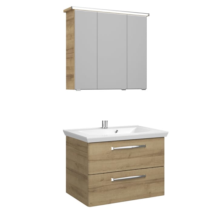 Pelipal Trentino Möbelkombination mit Mineralmarmorwaschtisch 80 cm, SPS LED Profil